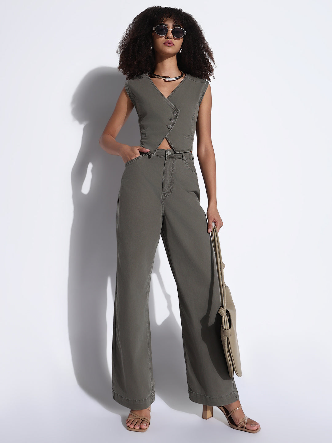 Women's Solid Olive Co-Ords Set