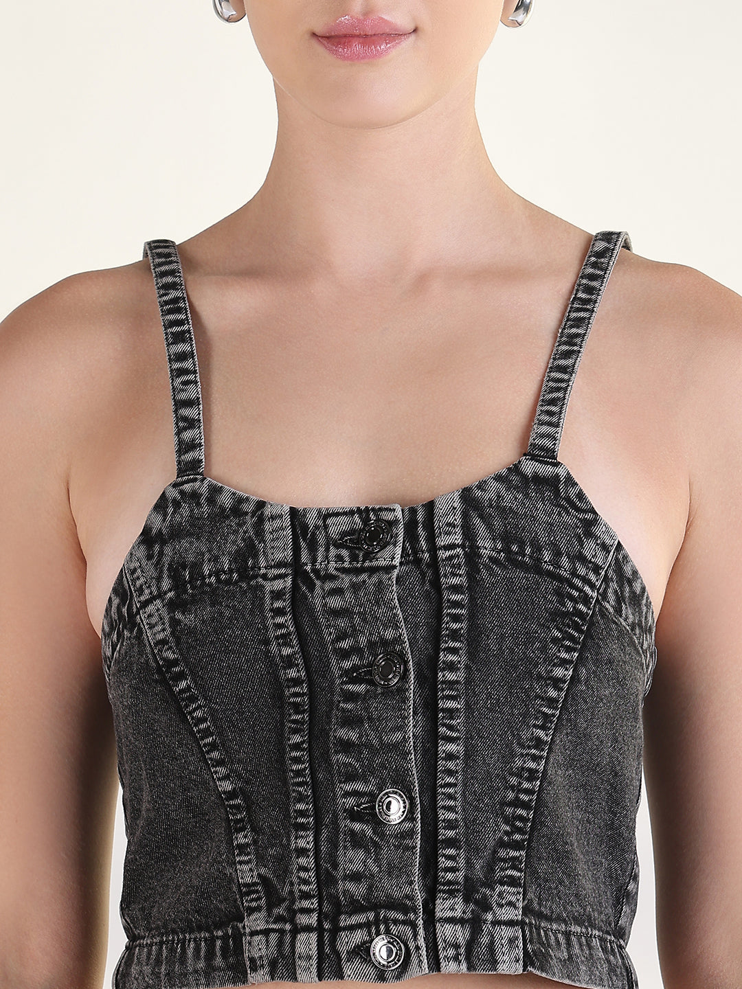 Women's Solid Grey Denim Co-Ords Set with Jacket