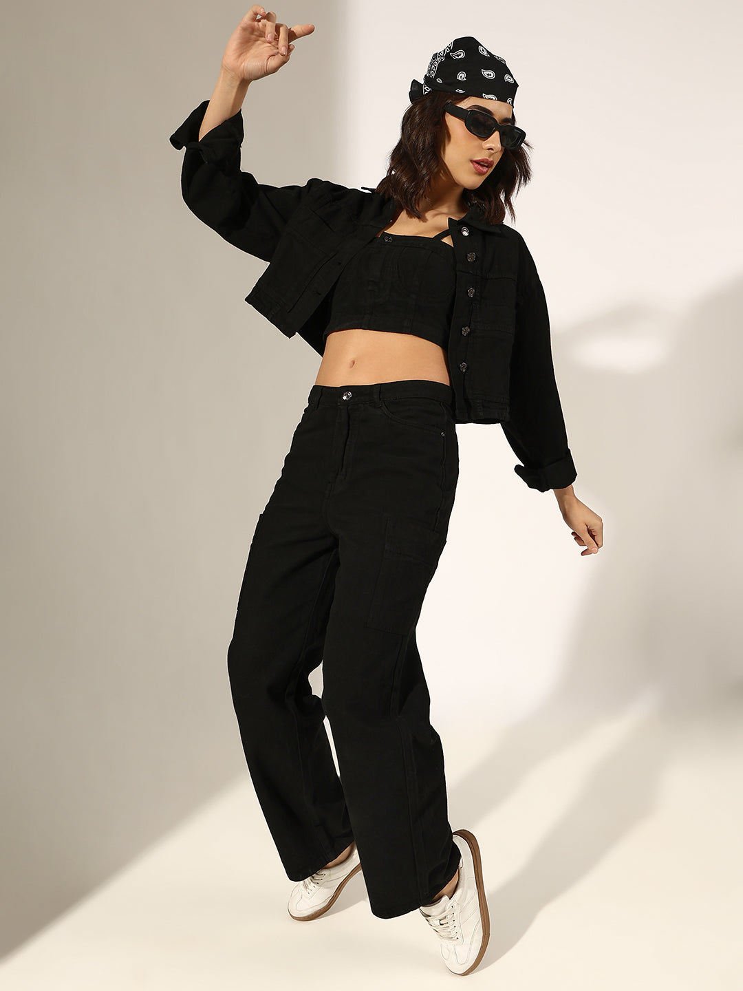 Women's Black Denim Bustier Top and Jeans with Jacket Co-Ord Set