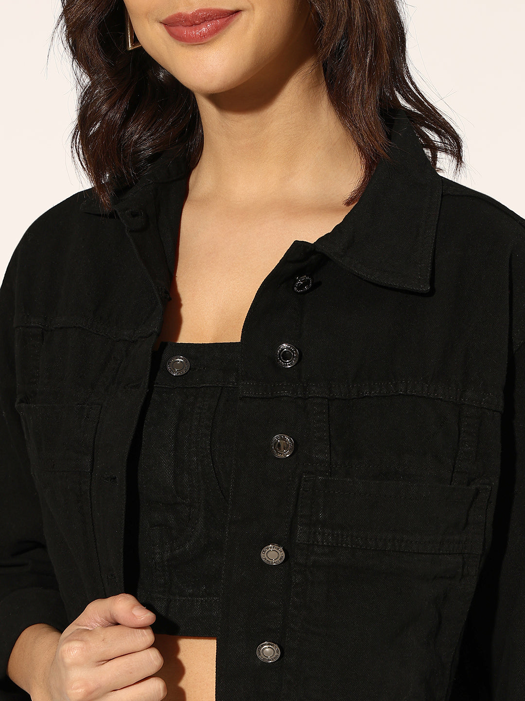 Women's Black Denim Bustier Top and Jeans with Jacket Co-Ord Set