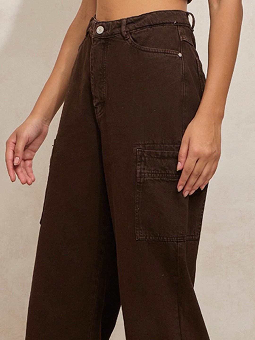 Women's Brown Denim Co-ords Set with Crop Jacket