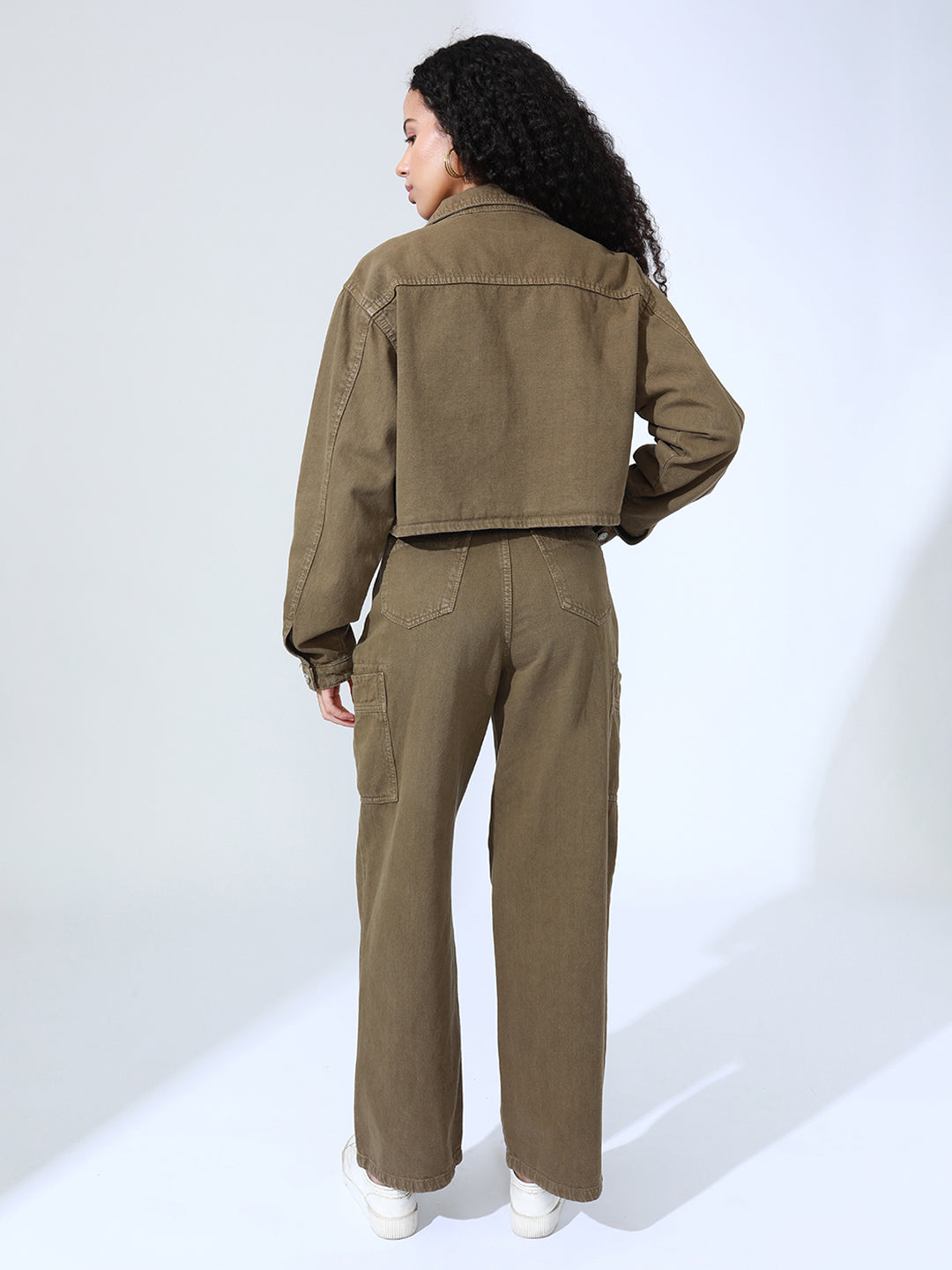 Women's Khaki Denim Bustier Top and Jeans with Jacket Co-Ord Set