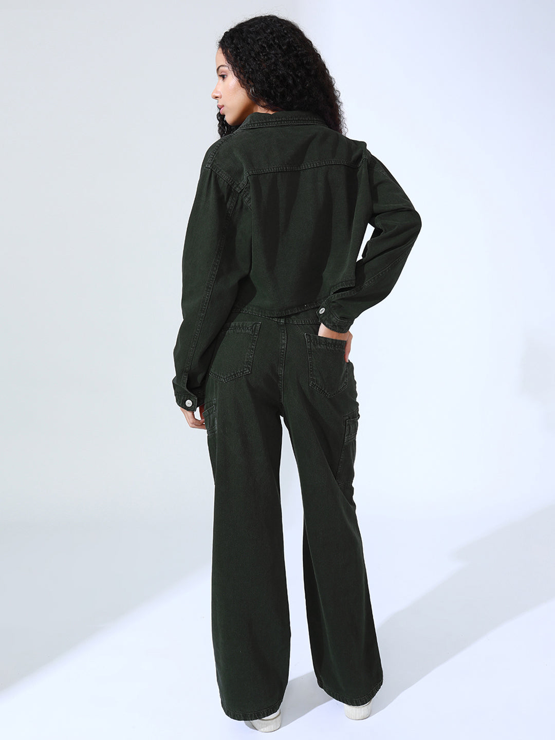 Women's Olive Denim Bustier Top and Jeans with Jacket Co-Ord Set