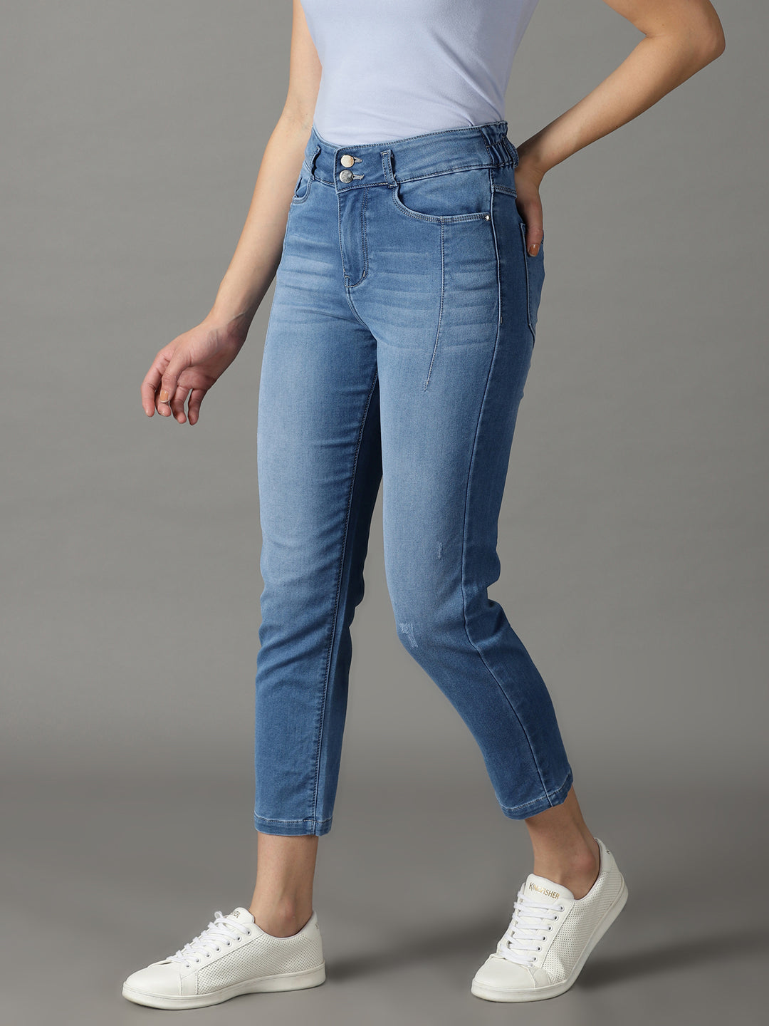 Women Solid Blue Relaxed Fit Denim Jeans