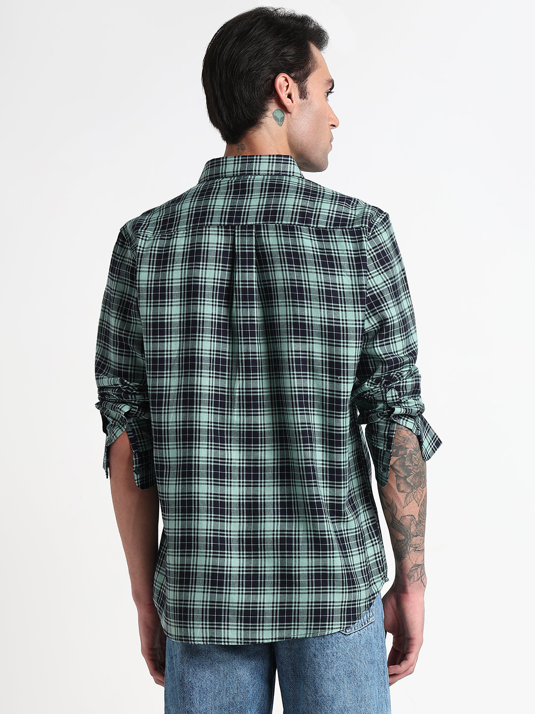 Men's Green Checked Slim Fit Shirt