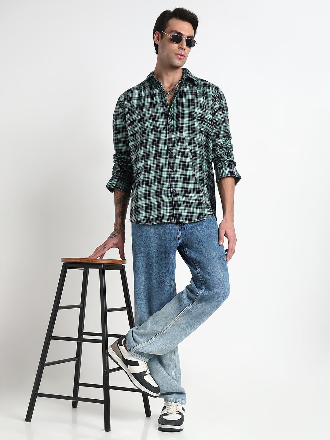 Men's Green Checked Slim Fit Shirt