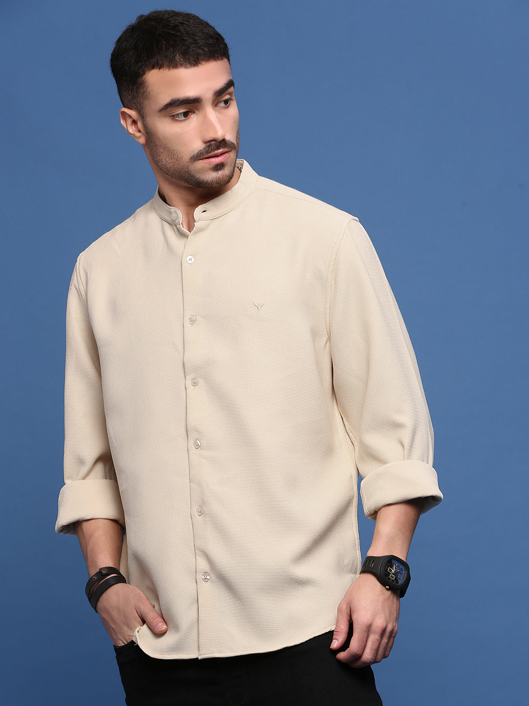 Men Beige Solid Slim Fit Shirt