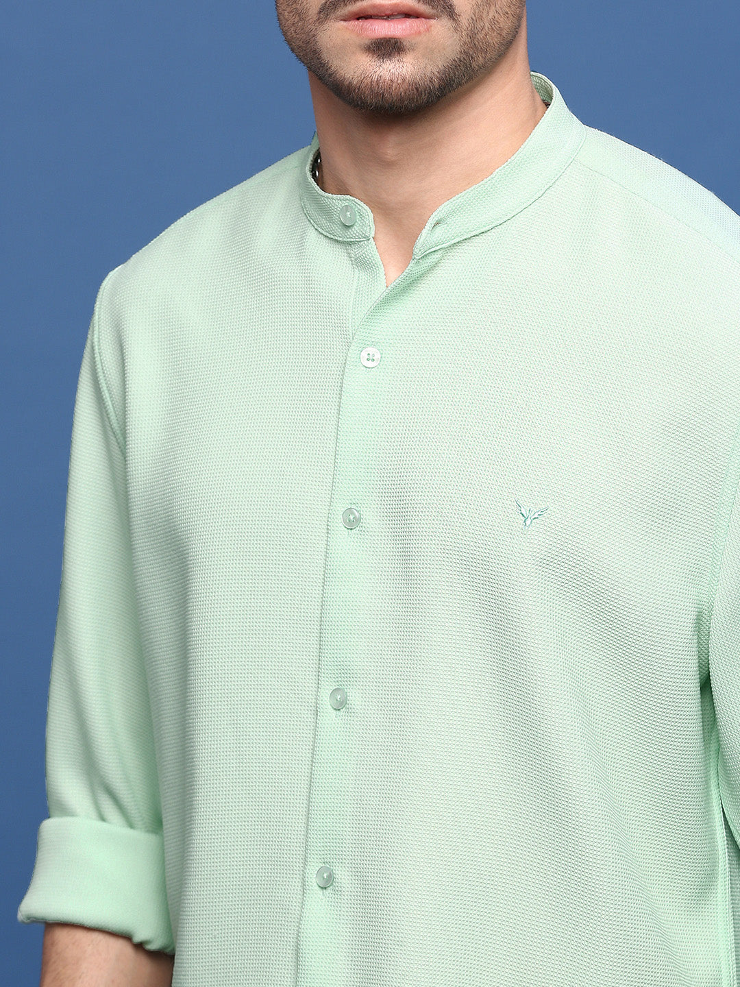 Men Sea Green Solid Slim Fit Shirt