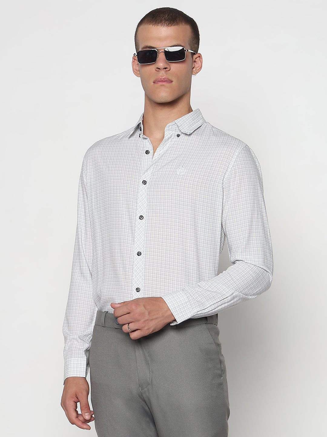 Men's Checked White Slim Fit Formal Shirt