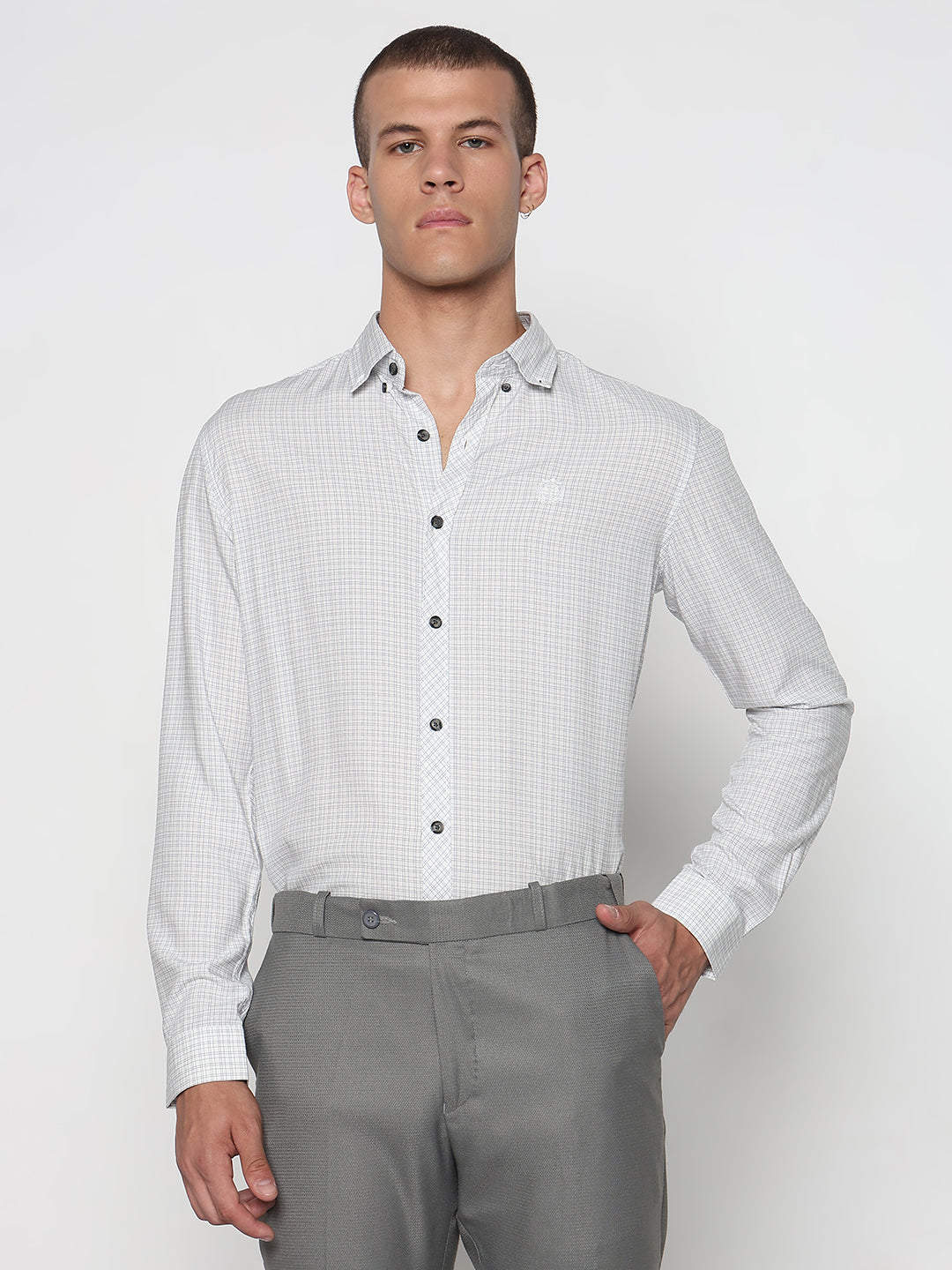 Men's Checked White Slim Fit Formal Shirt