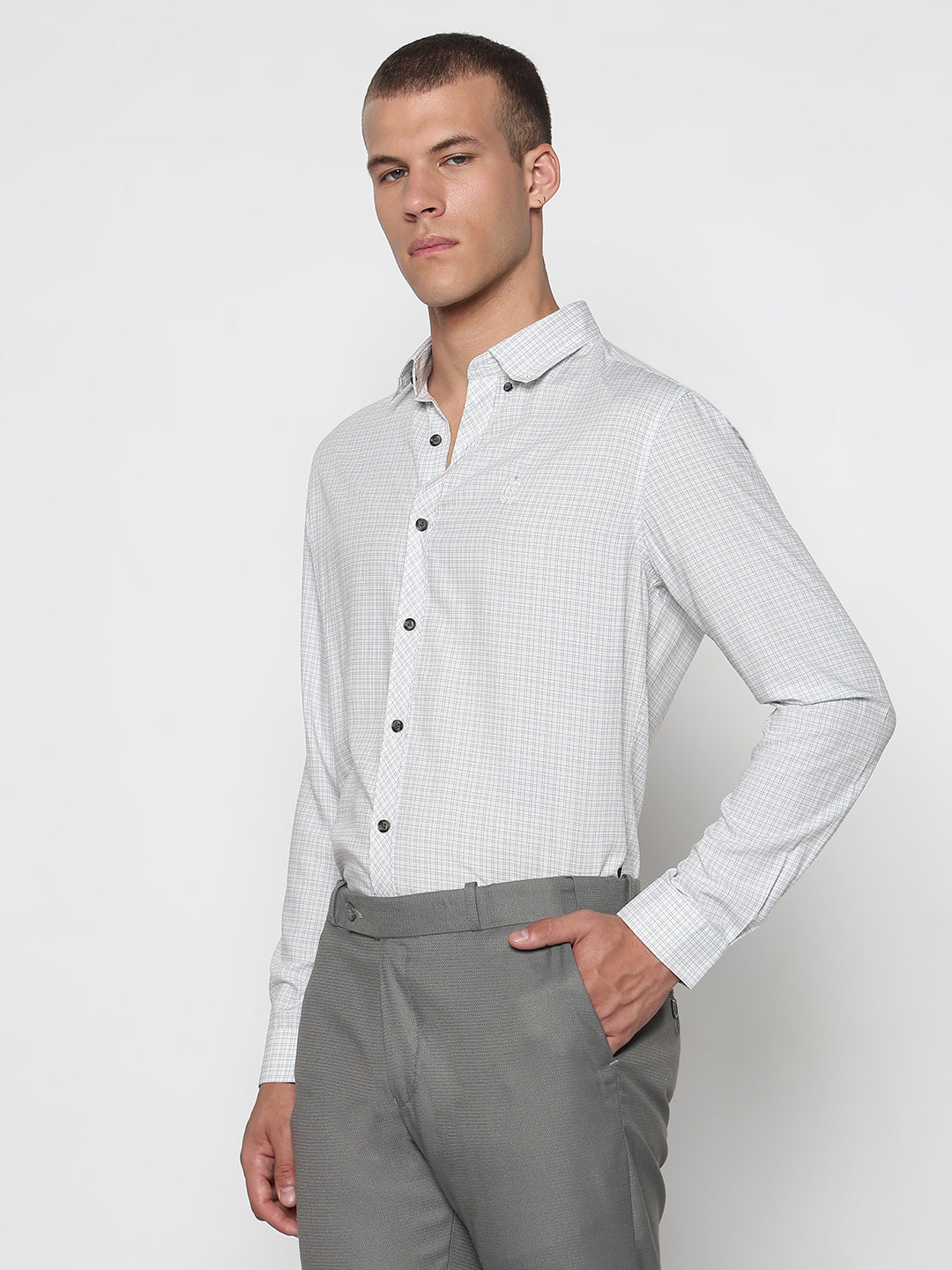Men's Checked White Slim Fit Formal Shirt