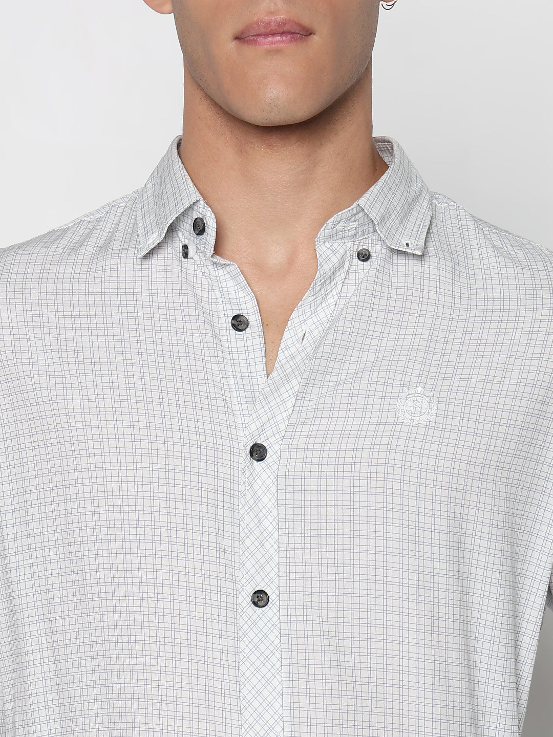 Men's Checked White Slim Fit Formal Shirt