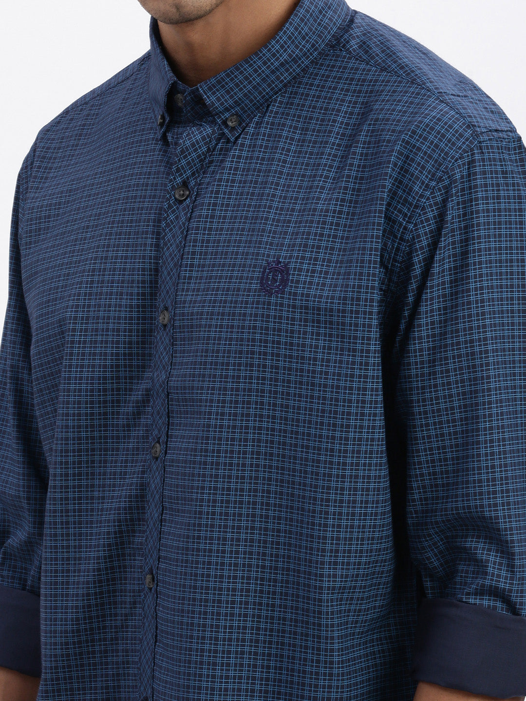 Men Blue Checked Slim Fit Shirt