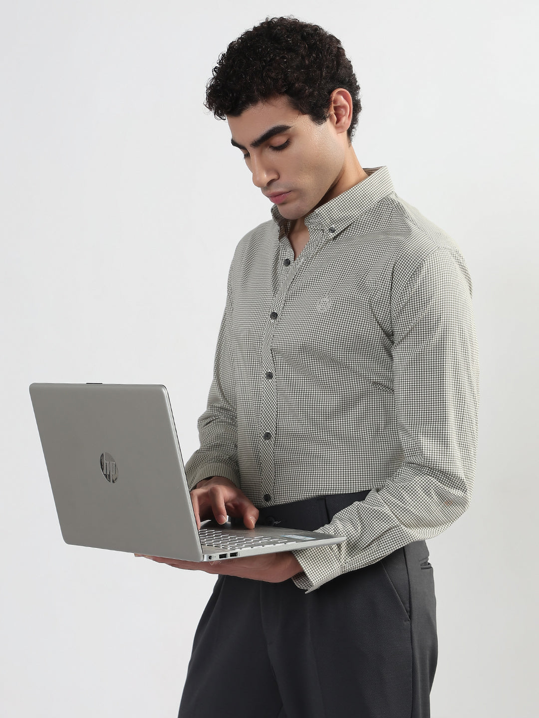 Men's Checked Green Slim Fit Formal Shirt