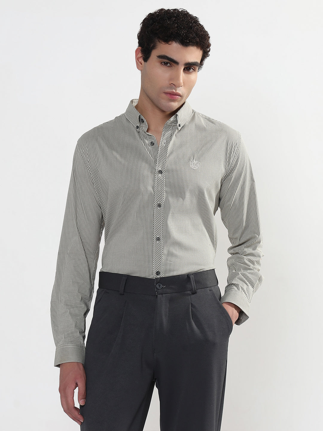 Men's Checked Green Slim Fit Formal Shirt