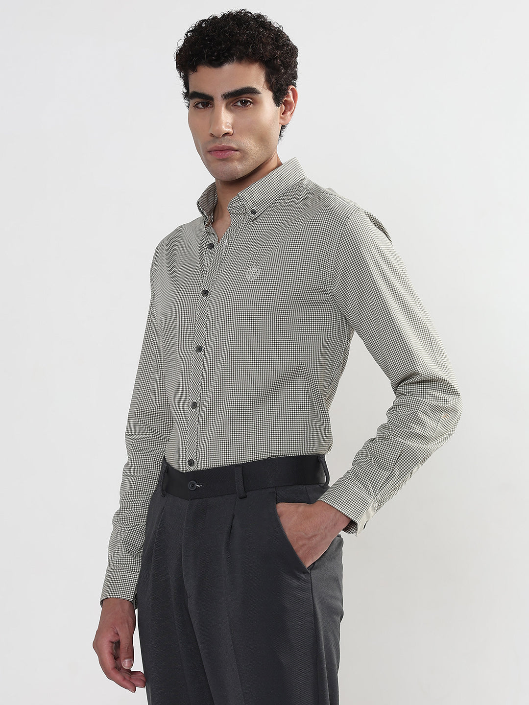 Men's Checked Green Slim Fit Formal Shirt