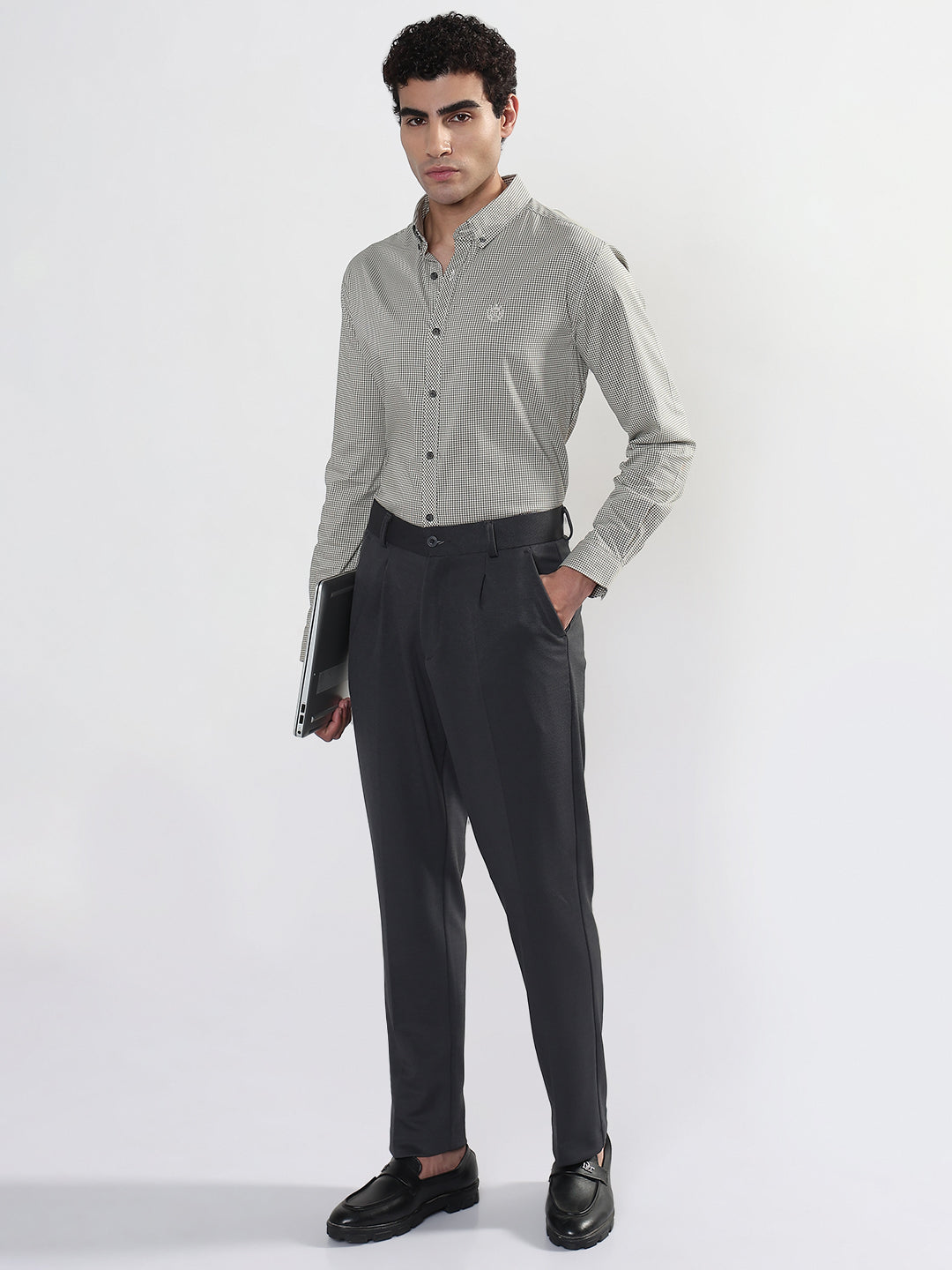 Men's Checked Green Slim Fit Formal Shirt