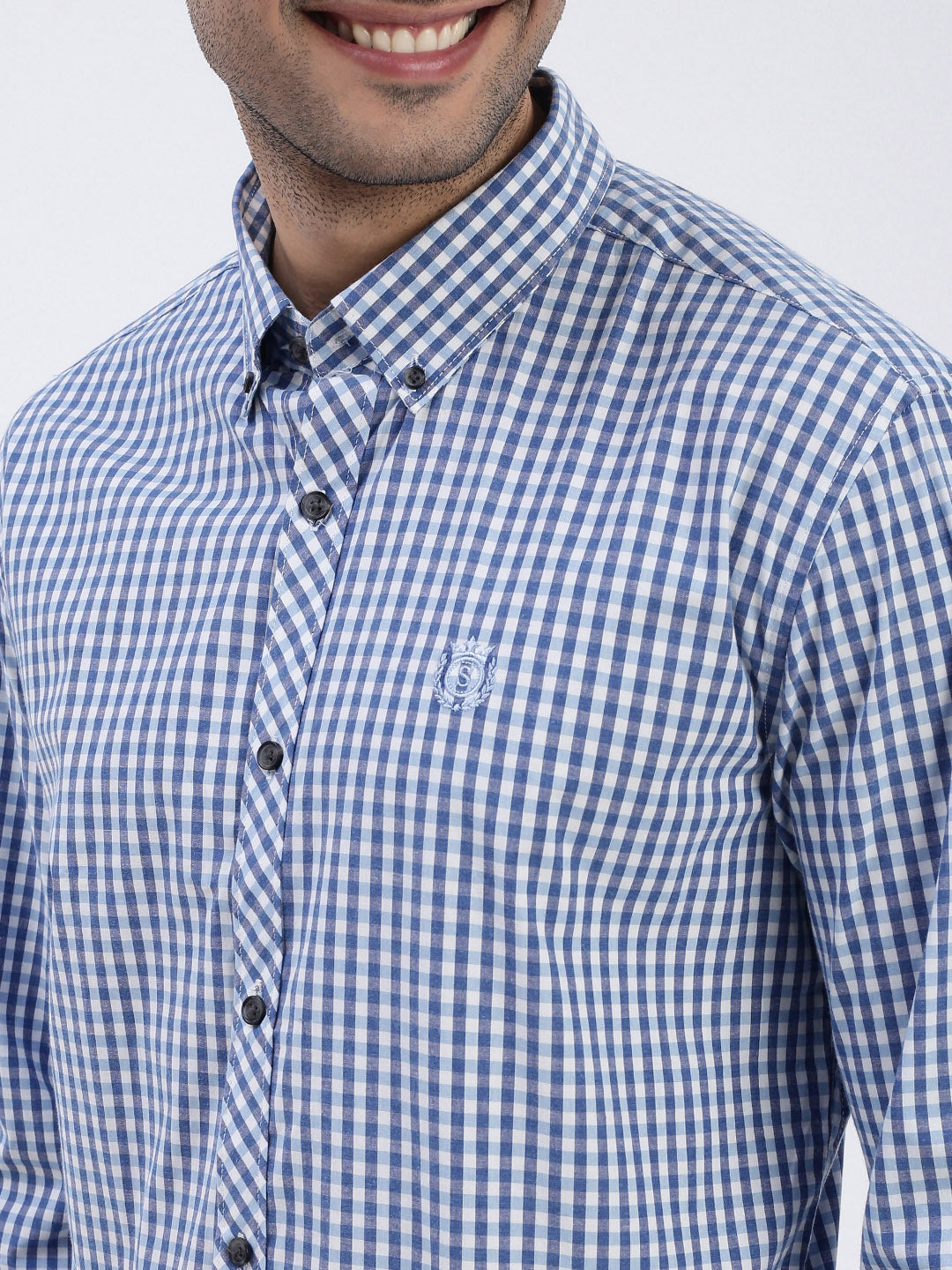 Men Blue Checked Slim Fit Shirt