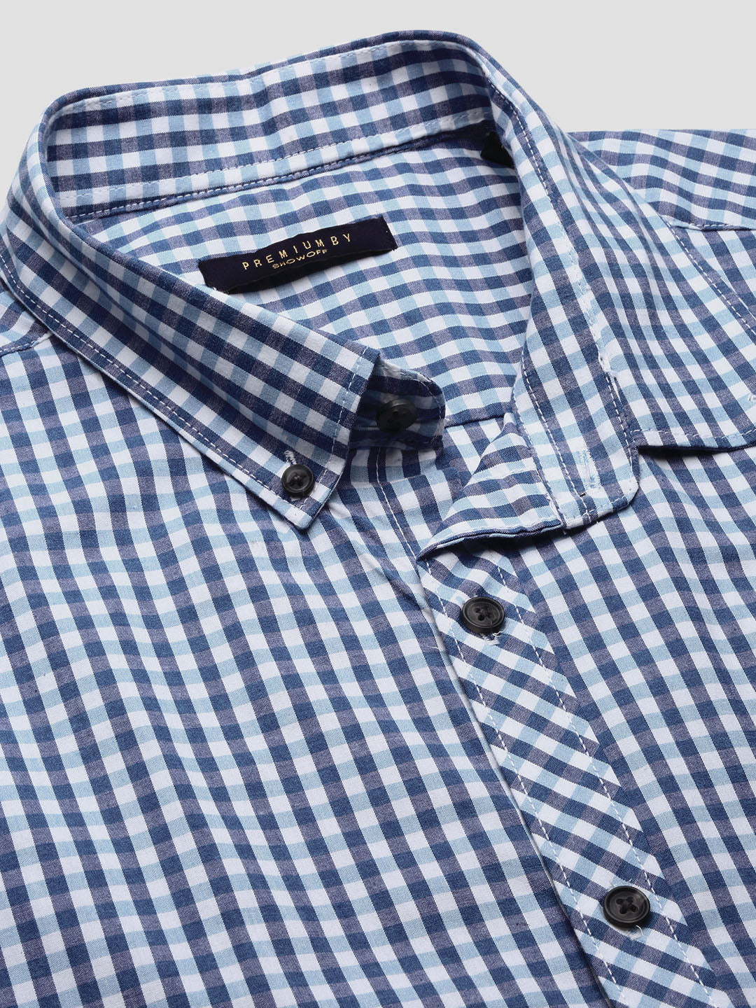 Men Blue Checked Slim Fit Shirt