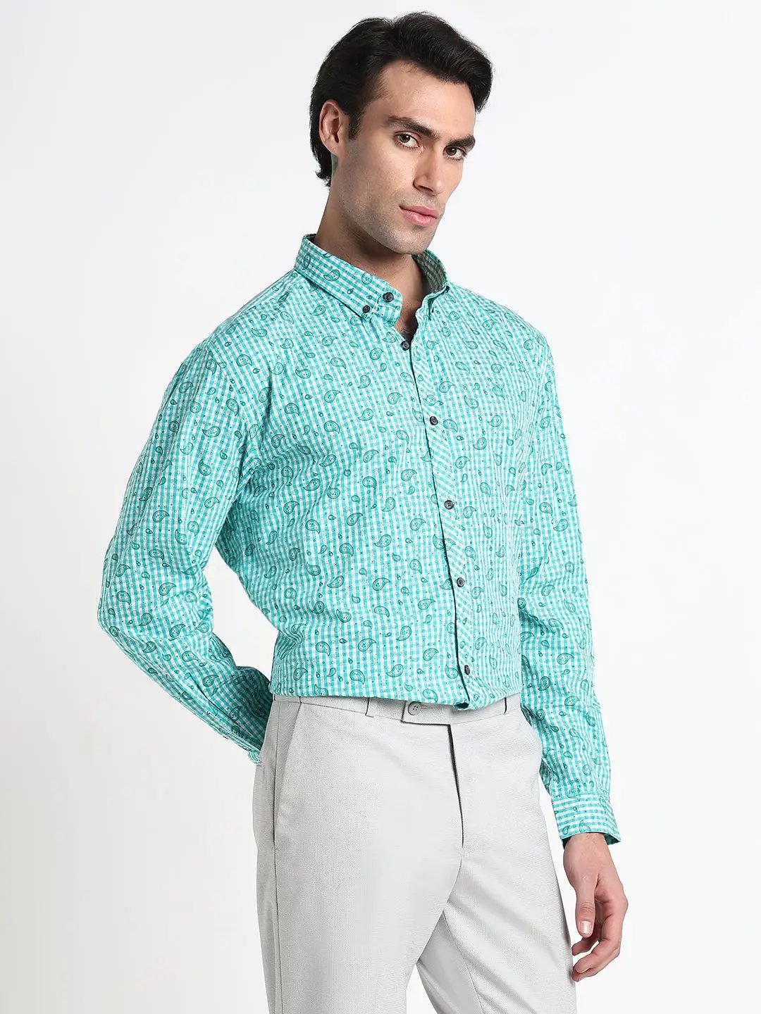Men's Blue Ethnic Motifs Slim Fit Formal Shirt - from SHOWOFFFF