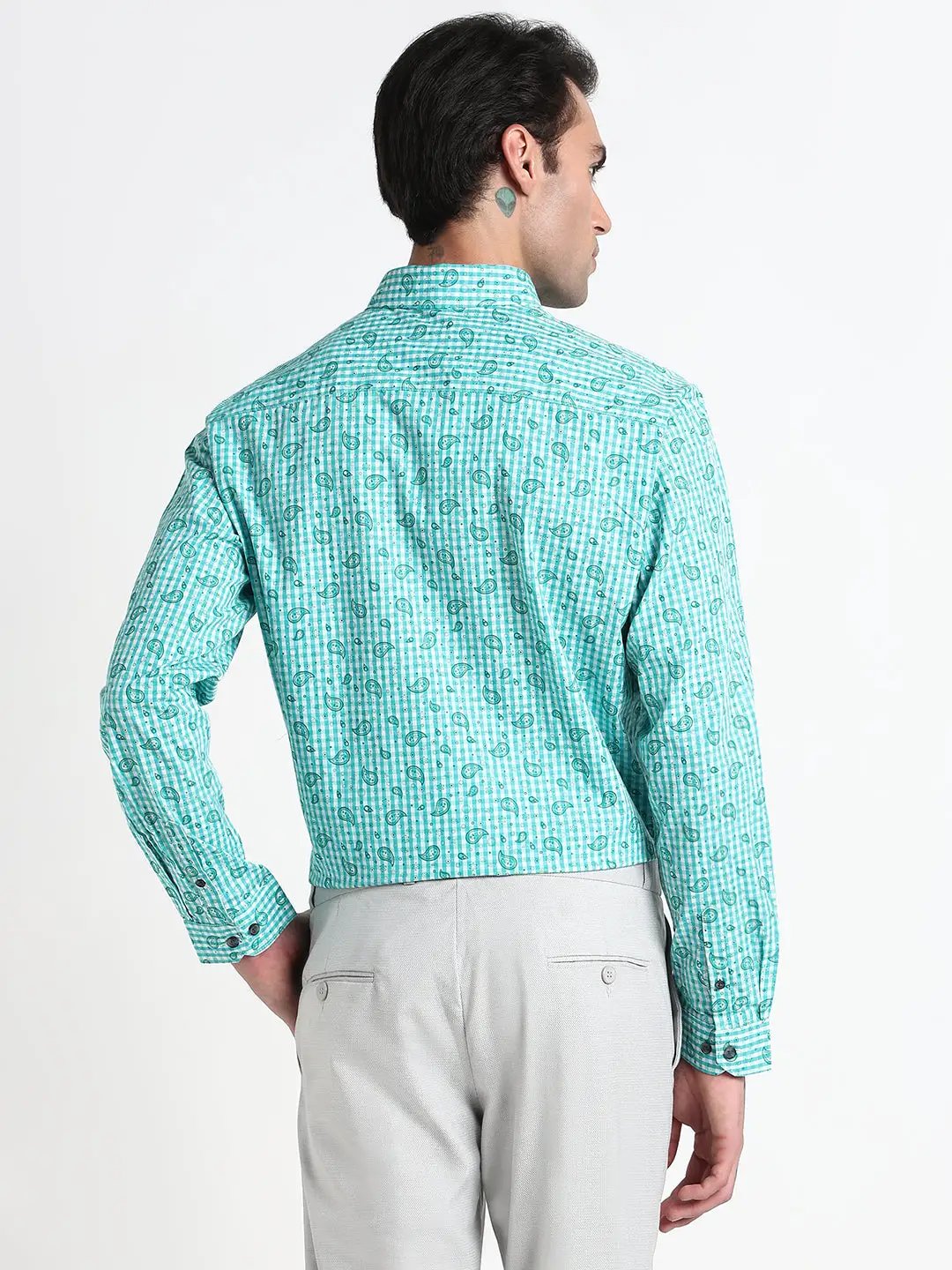 Men's Blue Ethnic Motifs Slim Fit Formal Shirt - from SHOWOFFFF