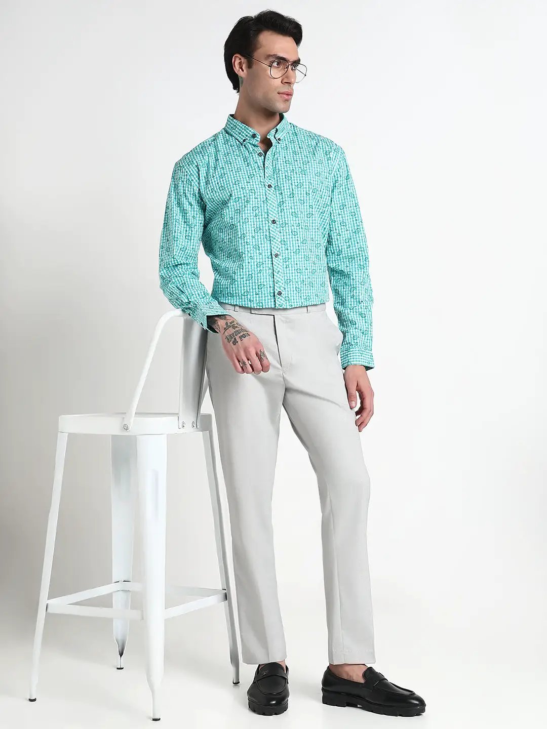 Men's Blue Ethnic Motifs Slim Fit Formal Shirt - from SHOWOFFFF