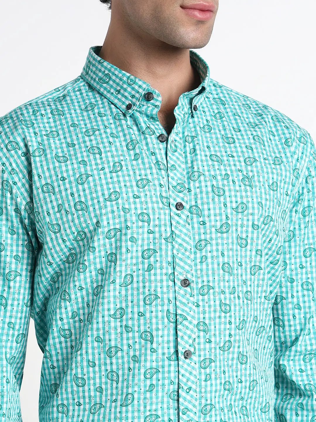 Men's Blue Ethnic Motifs Slim Fit Formal Shirt - from SHOWOFFFF