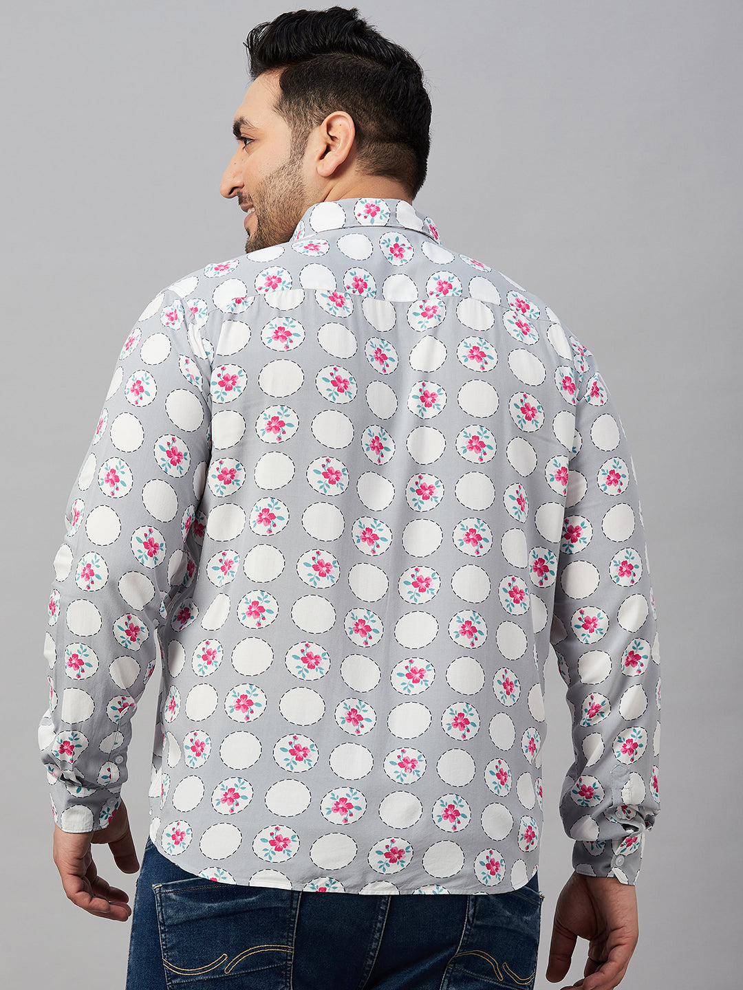 Men Printed Grey Smart Shirt