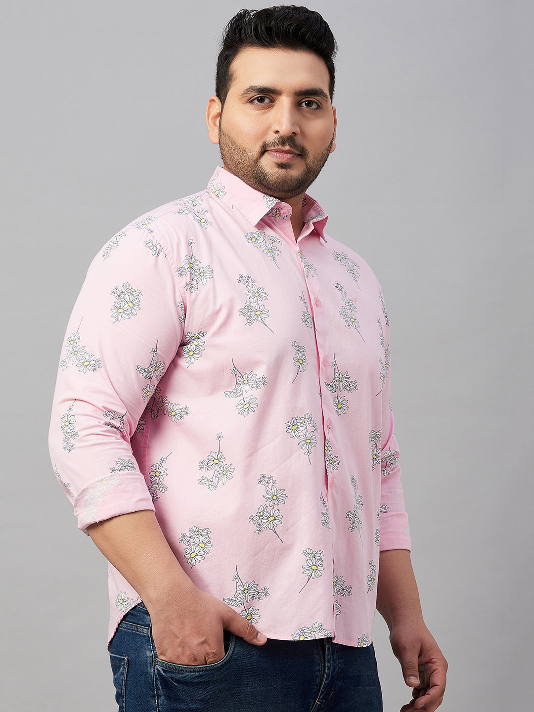 Men Printed Pink Smart Shirt