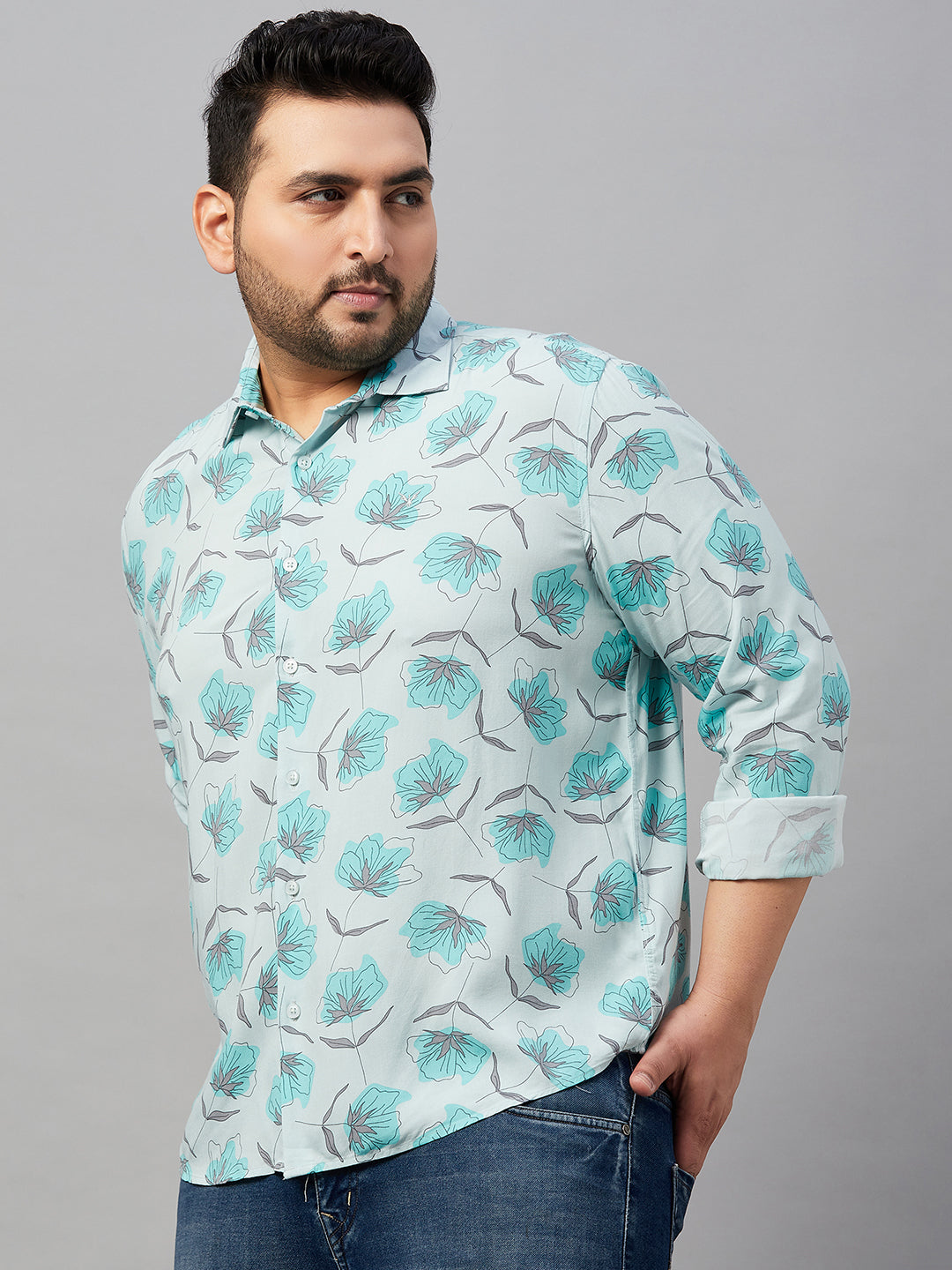 Men Printed Green Smart Shirt