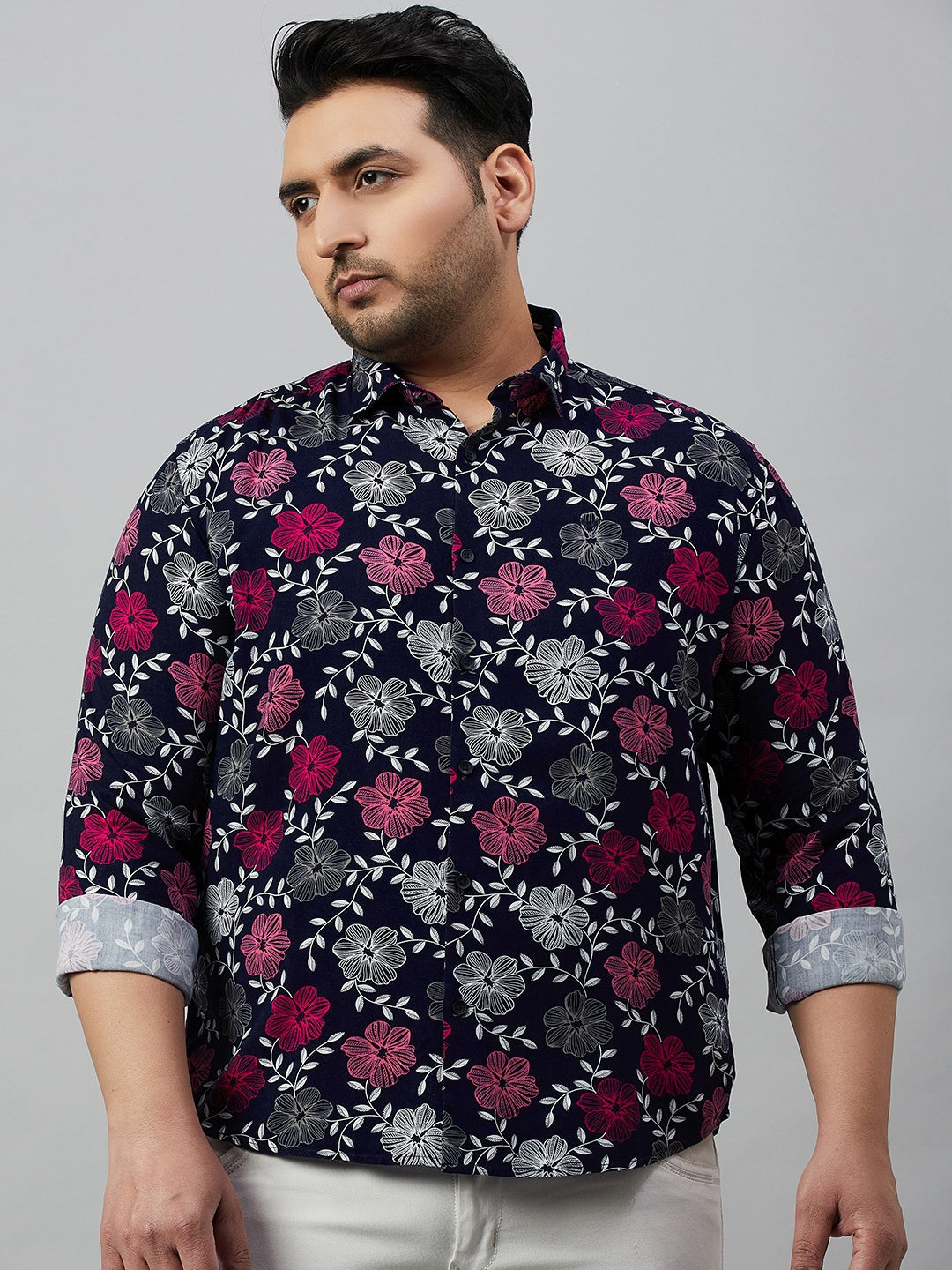 Men Printed Navy Blue Smart Shirt