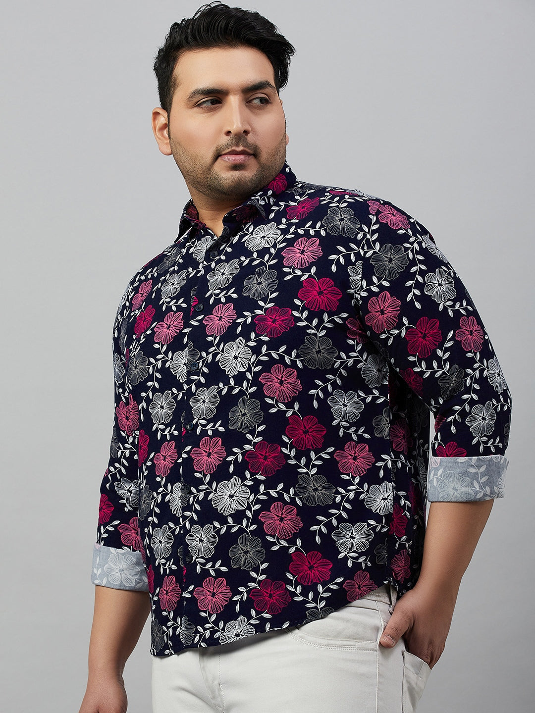 Men Printed Navy Blue Smart Shirt