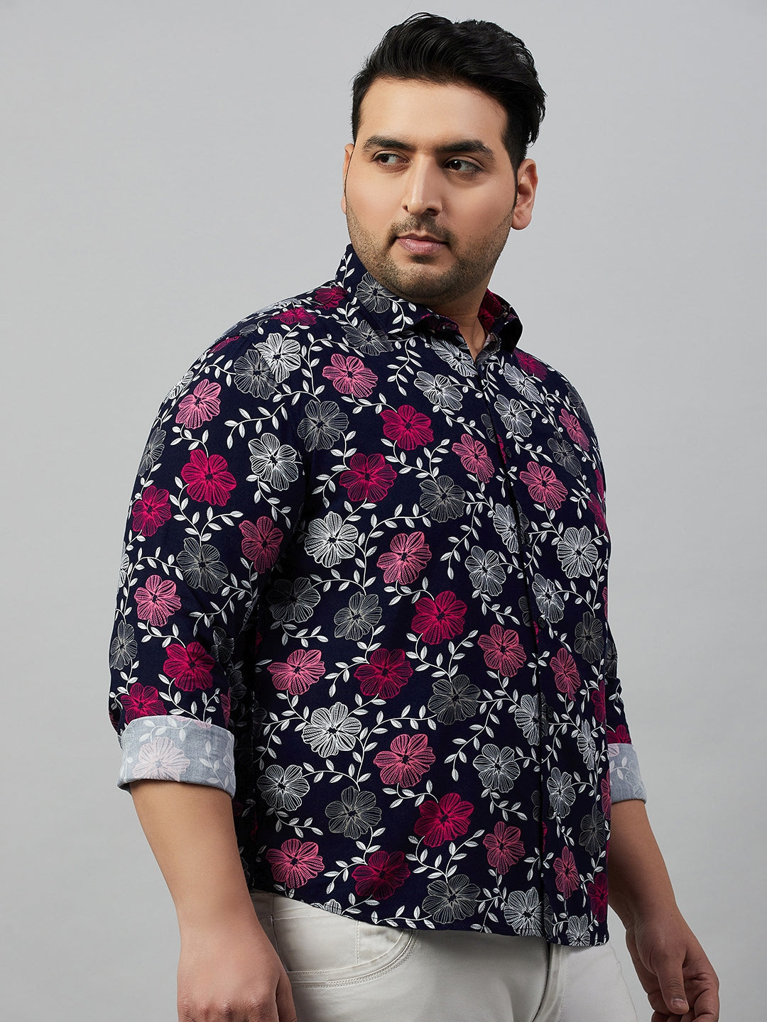 Men Printed Navy Blue Smart Shirt