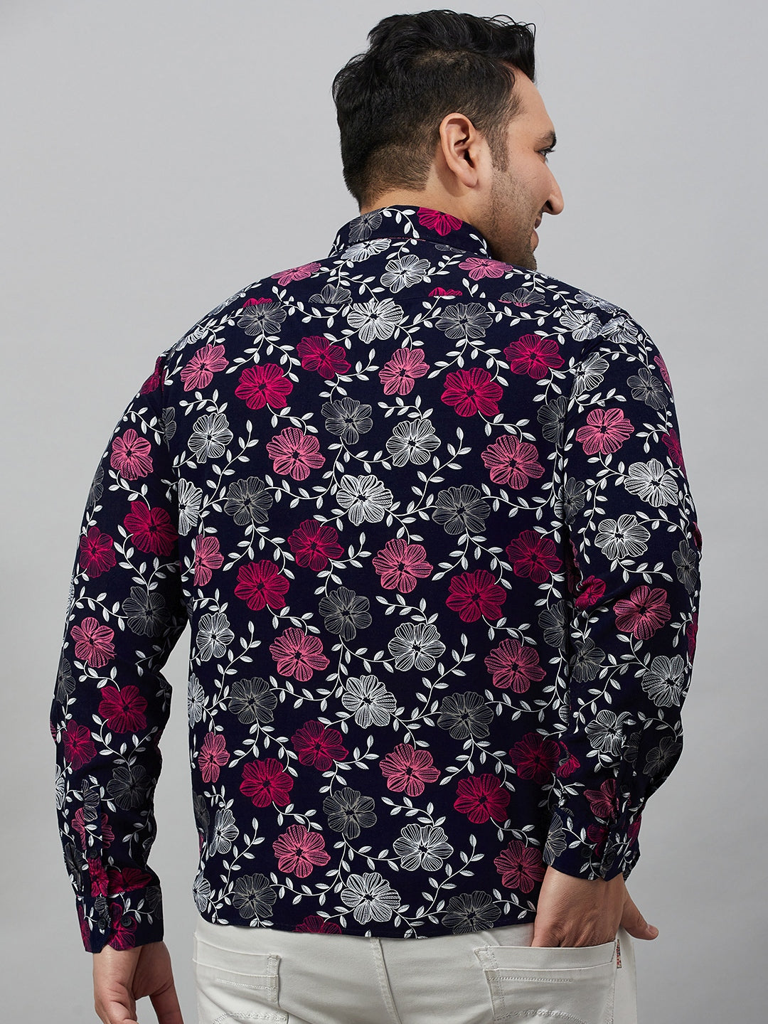 Men Printed Navy Blue Smart Shirt