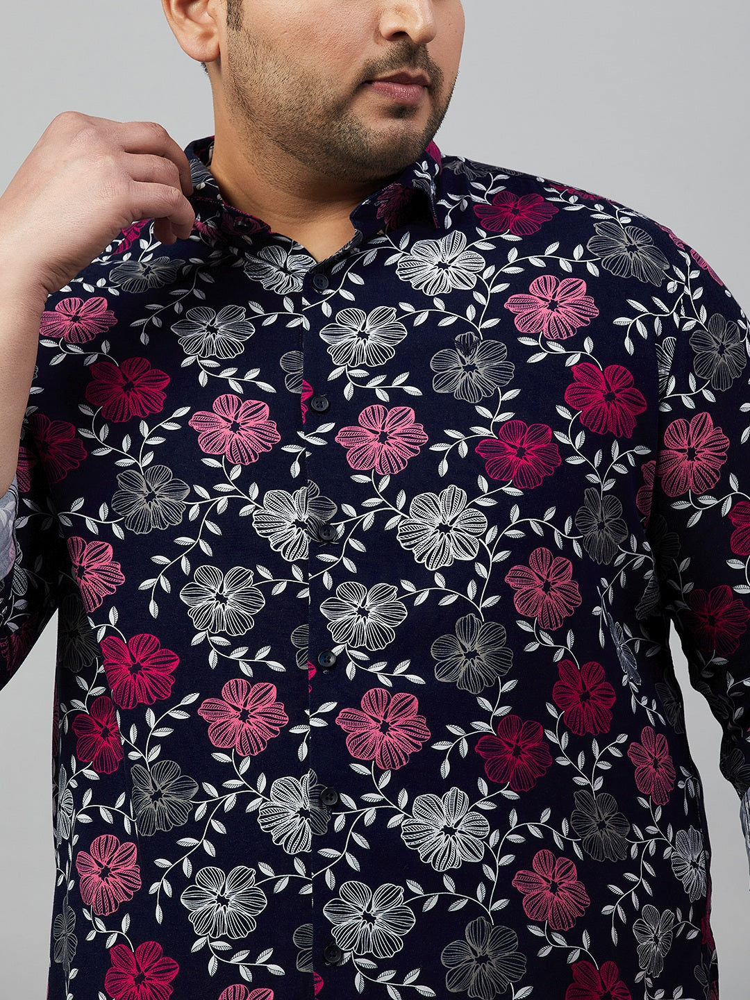 Men Printed Navy Blue Smart Shirt