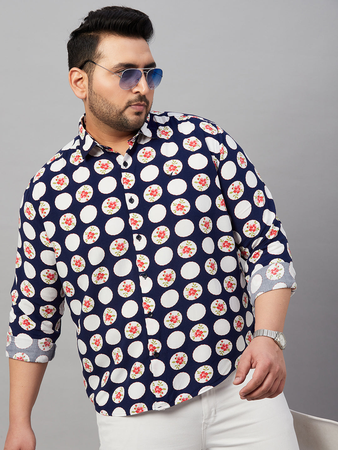 Men Printed Navy Blue Smart Shirt