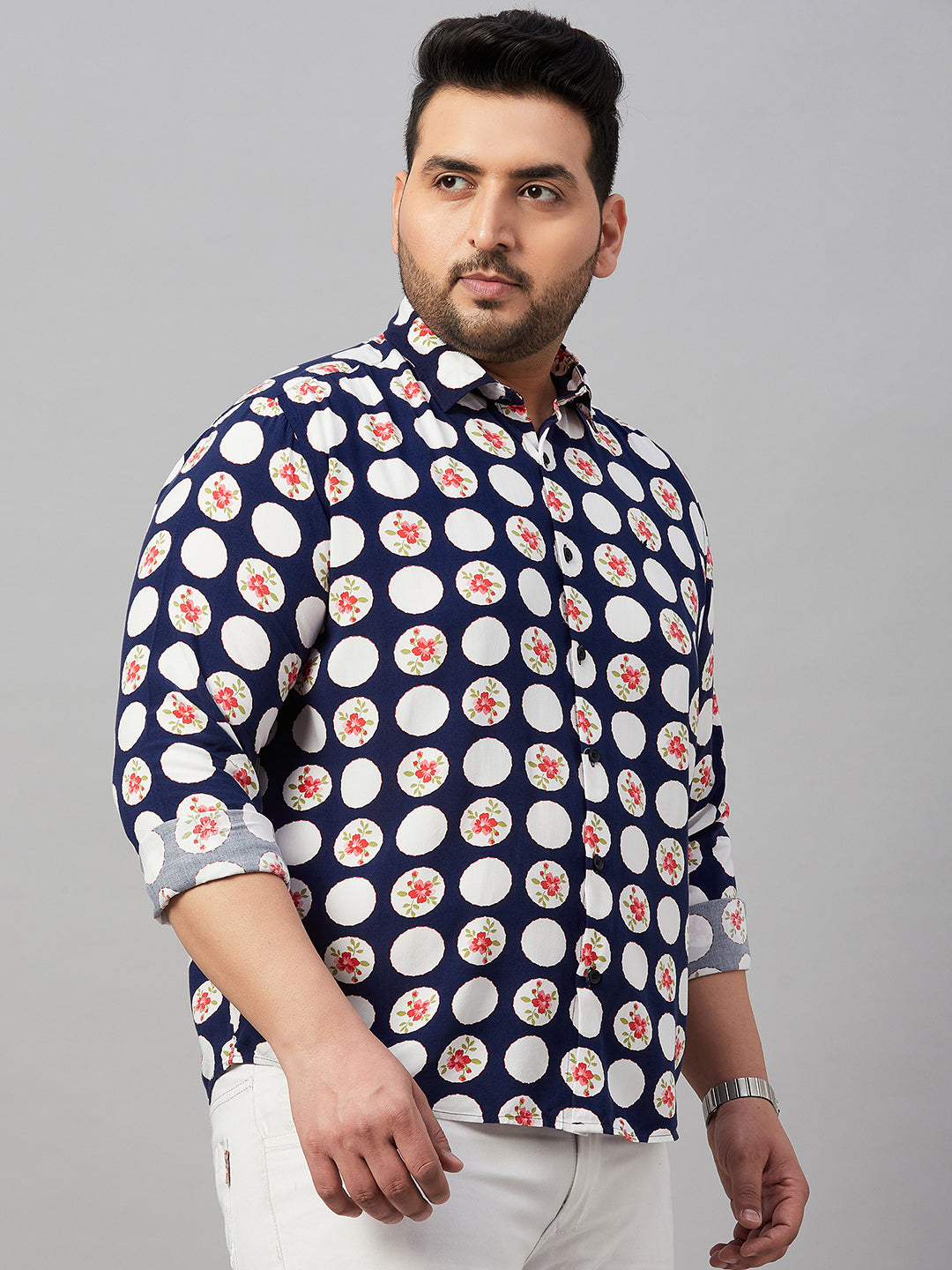 Men Printed Navy Blue Smart Shirt