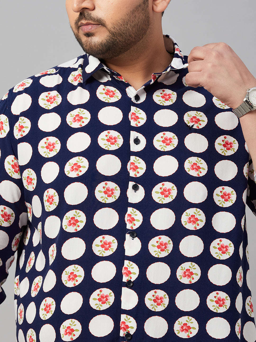 Men Printed Navy Blue Smart Shirt