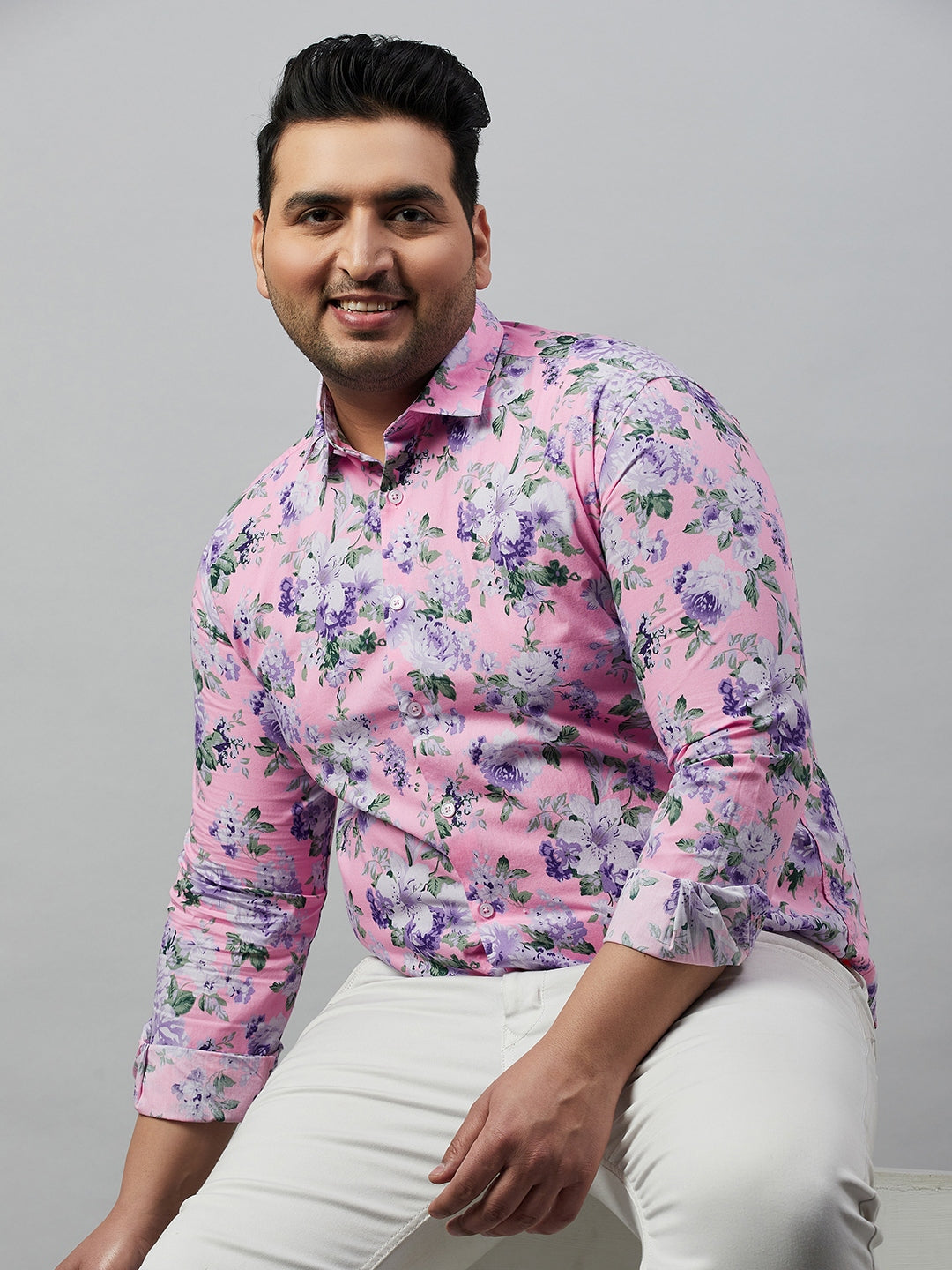 Men Printed Pink Smart Shirt