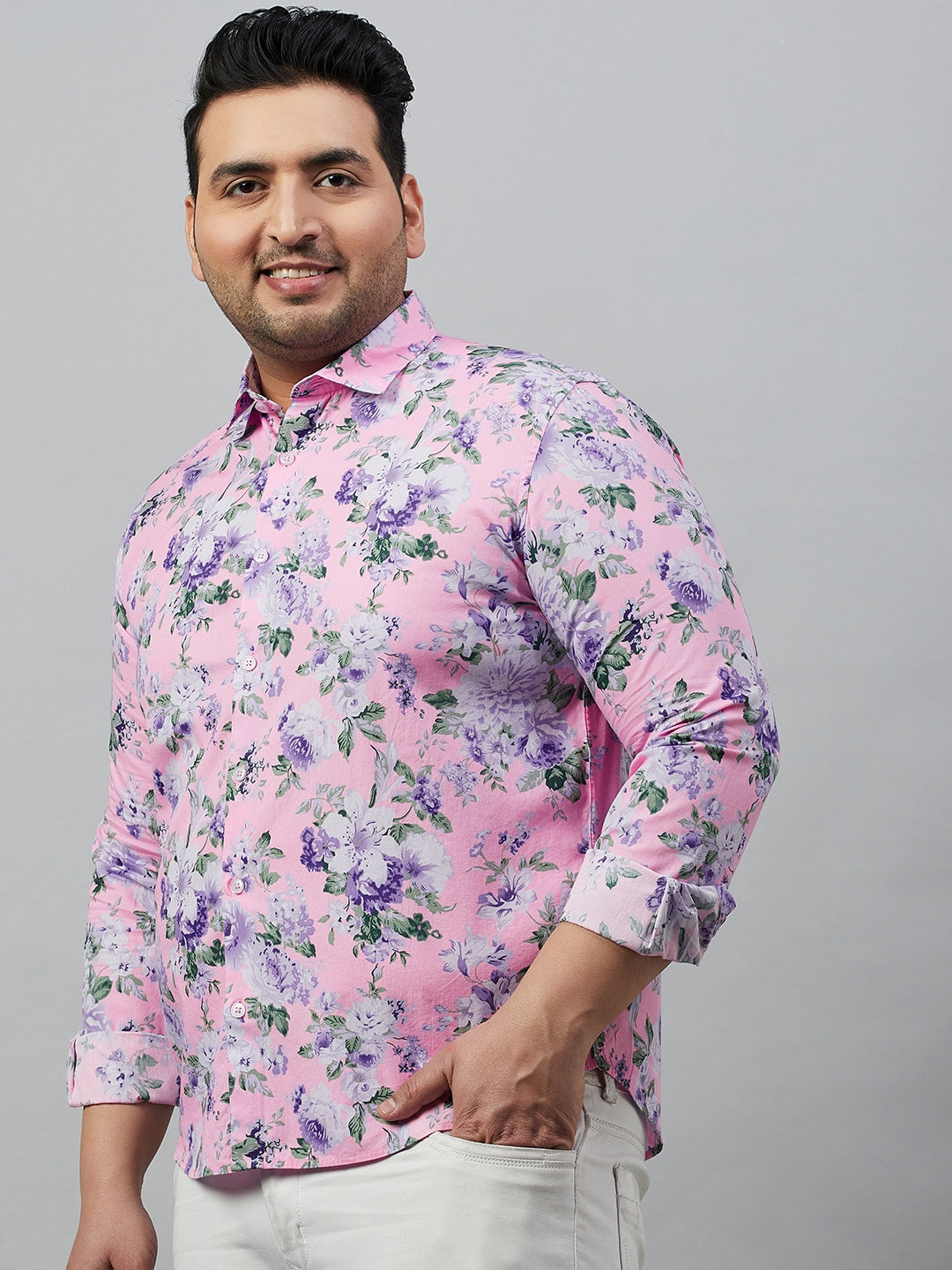Men's Pink Floral Printed Cotton Casual Shirt
