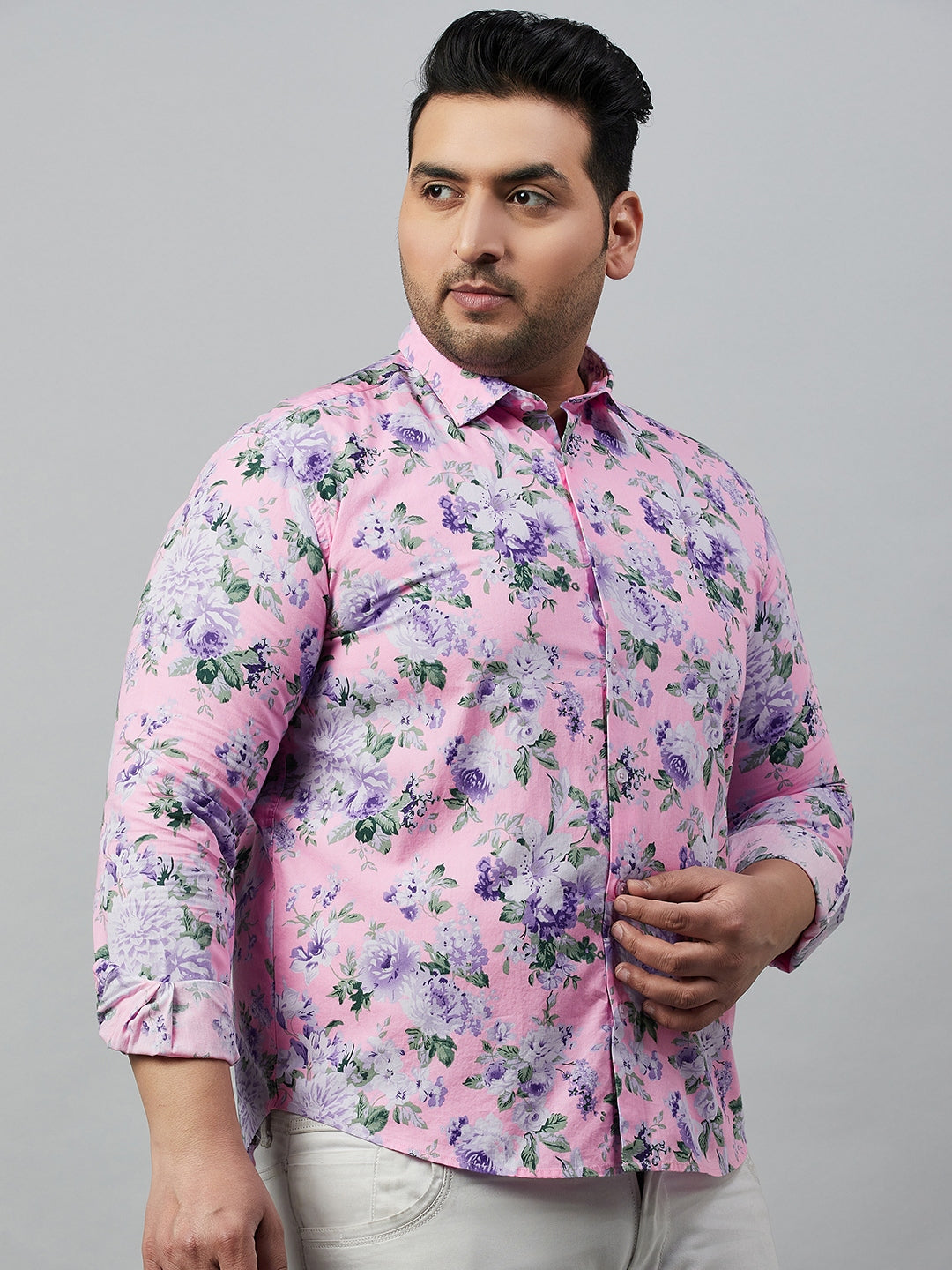 Men's Pink Floral Printed Cotton Casual Shirt