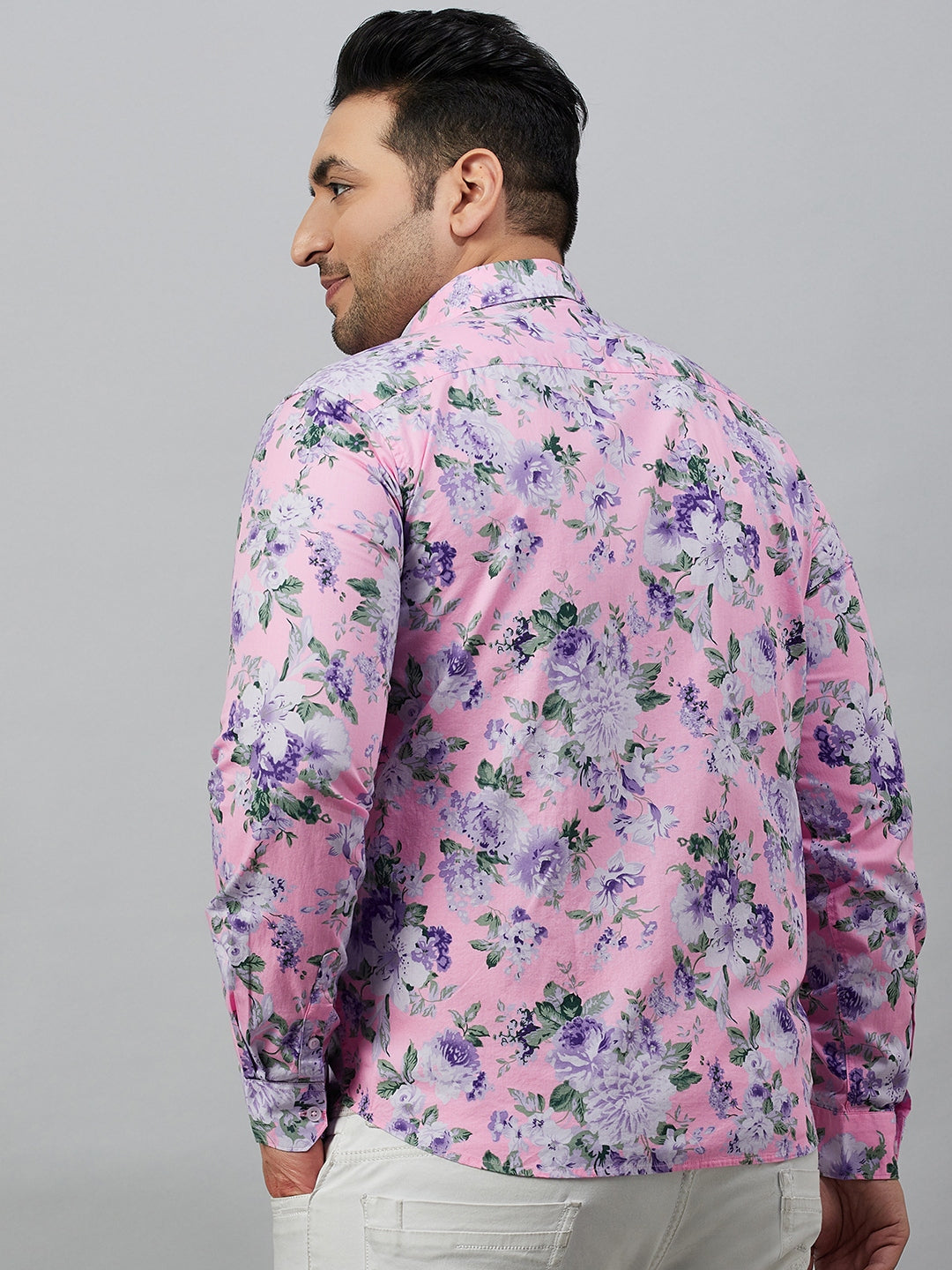 Men's Pink Floral Printed Cotton Casual Shirt