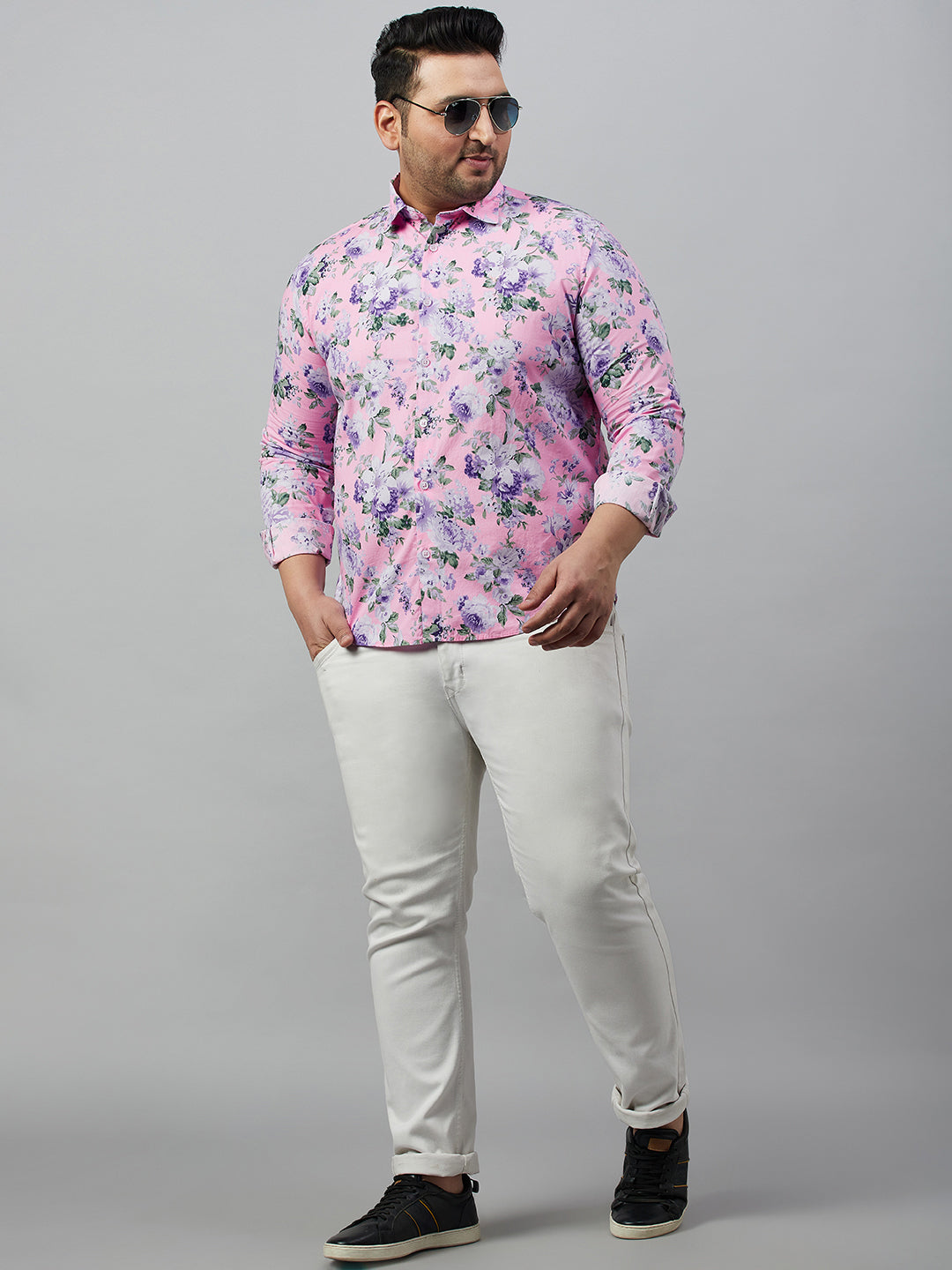 Men's Pink Floral Printed Cotton Casual Shirt