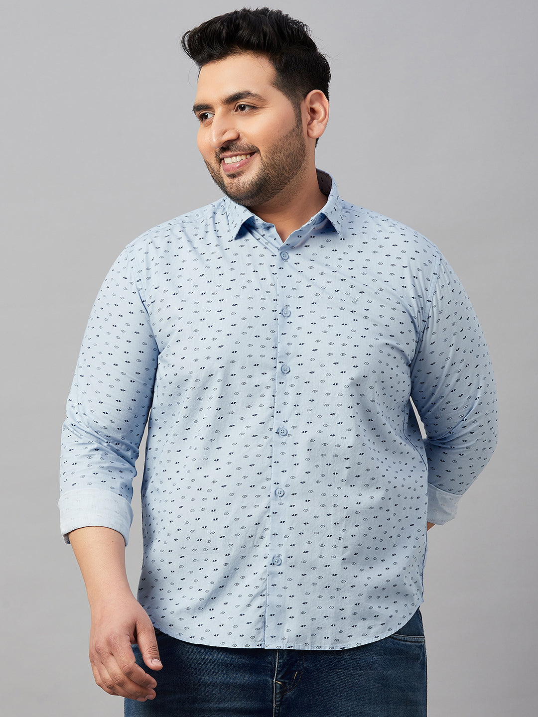 Men Printed Blue Smart Shirt