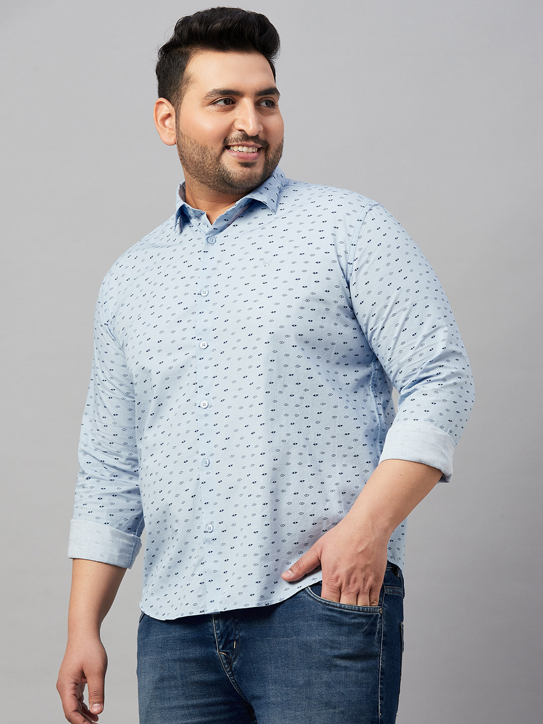 Men Printed Blue Smart Shirt