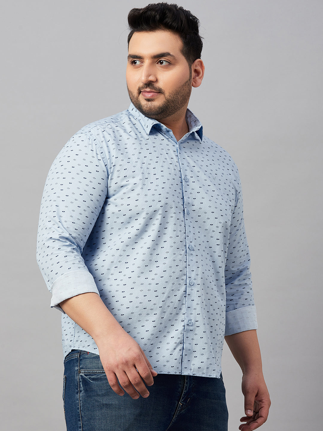 Men Printed Blue Smart Shirt