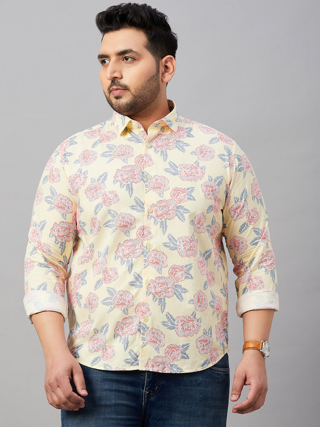 Men Printed Yellow Smart Shirt