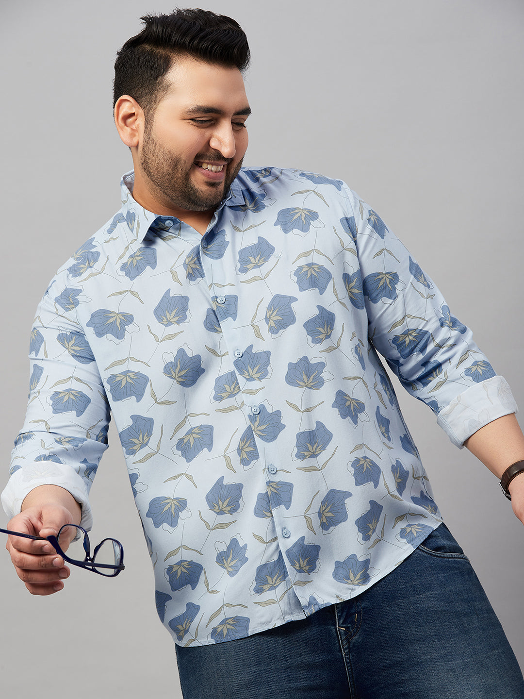 Men Printed Blue Smart Shirt