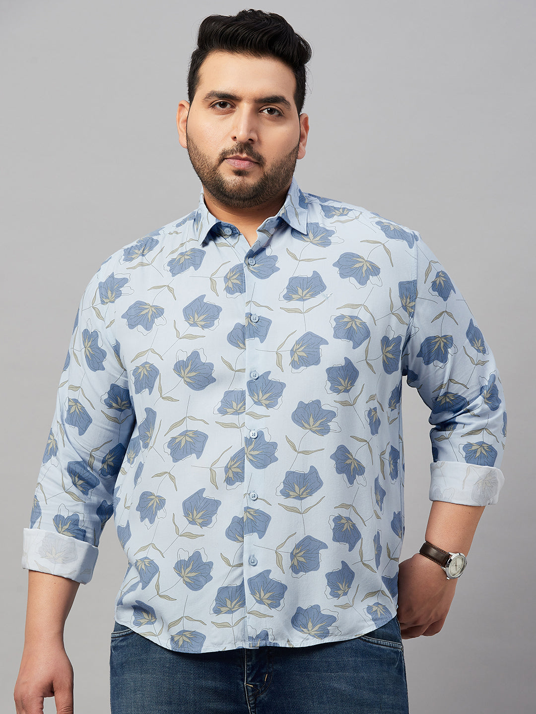 Men Printed Blue Smart Shirt