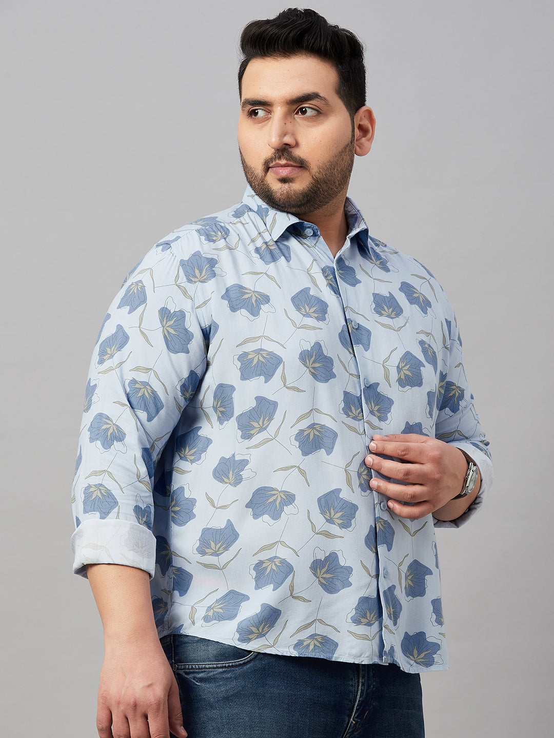 Men Printed Blue Smart Shirt